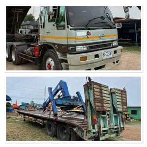 #ขาย 595,000 หัวลากหางโรเบส หัวลาก HINO FM3M 2 เพลา เครื่องดี ครัชซีสวย ยางดี หางโรเบส 2 เพลา กว้าง 2.50 ม.กางปีกข้างละ 25 ซม. ยาว 12 ม.