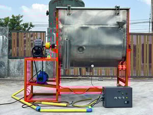 เครื่องผสมแนวนอนแบบสเตนเลส ขนาด 500 ลิตร ห้องและใบสเตนเลสแบบลิบบอน มีระบบฮีทเตอร์ให้ความร้อน⚡️380V⚡️