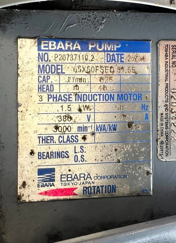 ปั้มน้ำหอยโข่ง🇯🇵EBARA JAPAN🇯🇵ใบพัดสเตนเลส ขนาด 2 HP  ท่อ 2.5”~ 2”⚡️380V⚡️เข้ามา 4 ตัว