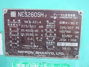 NIPPON SHARYO NES260SH-2 เครื่องปั่นไฟ ขนาด 260kva