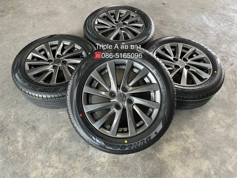 ล้อแม็ก Mitsu Attrage ขอบ 15 สีเทาไฮเปอร์ พร้อมยางใหม่ 185-60-15 Dunlop ปี 26