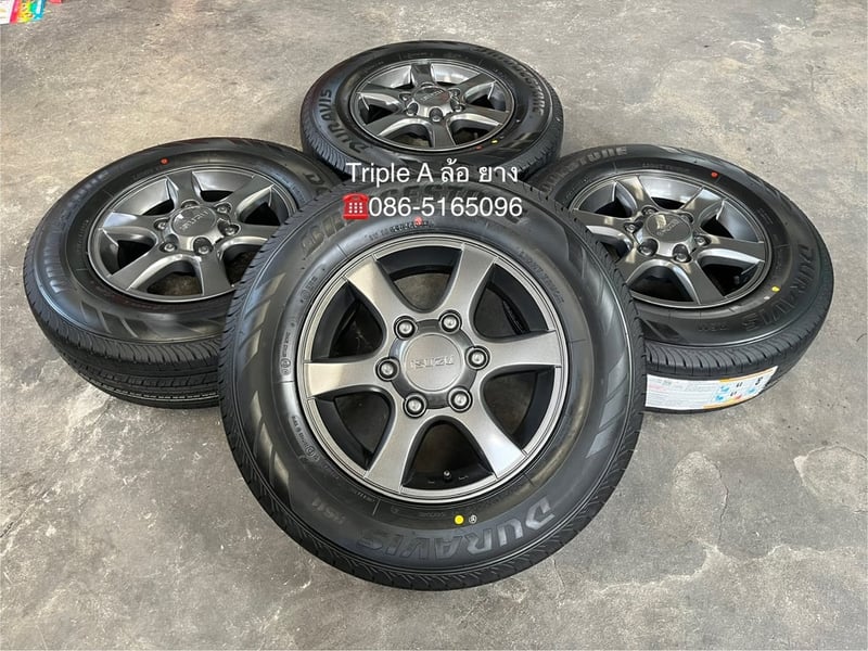 ล้อแม็ก ISUZU D-Max Patinum ขอบ 15 สีเทาดำ พร้อมยางใหม่ 215-70-15 Bridgestone ปลายปี 25