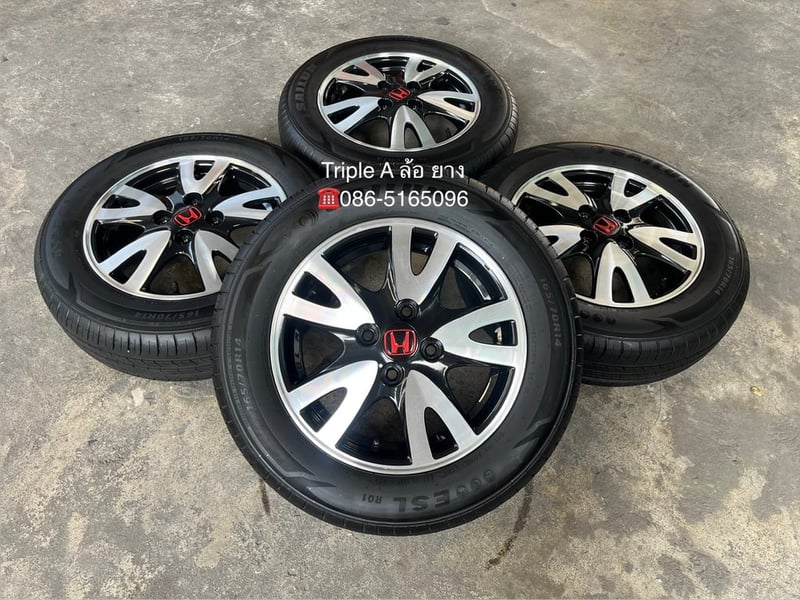 ล้อแม็ก Honda Brio ขอบ 14 ดำหน้าเงา พร้อมยางป้ายแดง 165-70-14 SAILUN ปลายปี 25