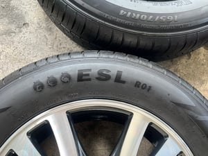 ล้อแม็ก Honda Brio ขอบ 14 ดำหน้าเงา พร้อมยางป้ายแดง 165-70-14 SAILUN ปลายปี 25