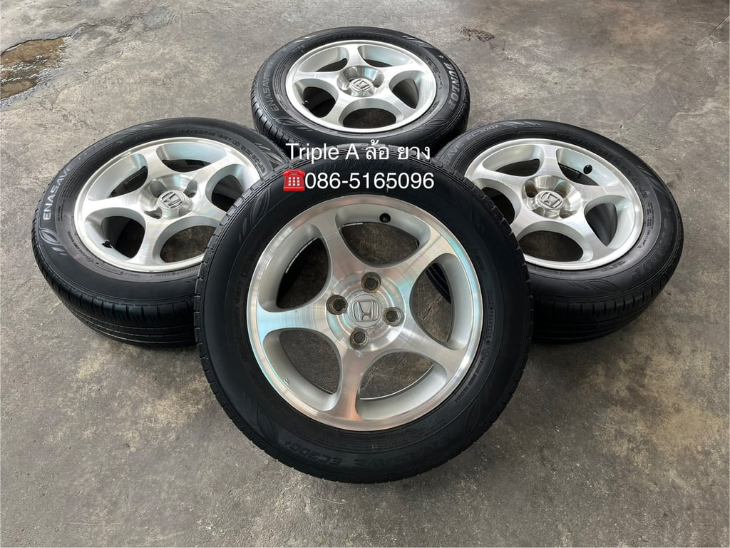 ล้อแม็ก 4รู100 Honda ขอบ 15 แถมยาง 185-65-15 Dunlop ปี 20