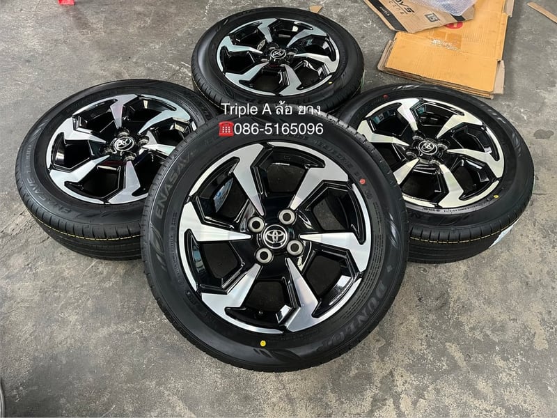 ล้อแม็ก Toyota Yaris ขอบ 15 ดำหน้าเงา พร้อมยางใหม่ 185-60-15 Dunlop ปี 26