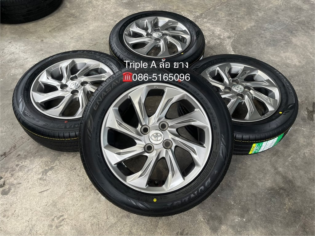 ล้อแม็ก Toyota Vios ขอบ 15 สีเทา พร้อมยางใหม่ 185-60-15 Dunlop ปี 25
