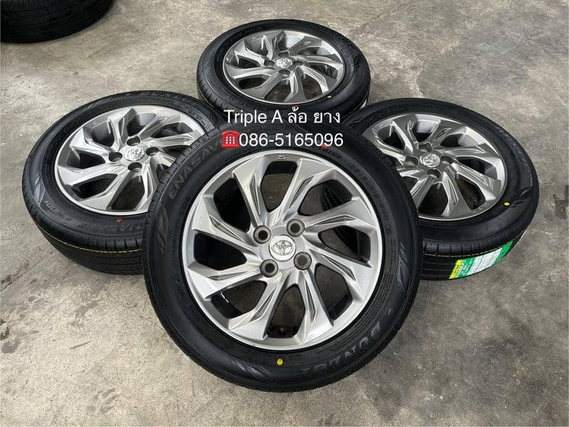 ล้อแม็ก Toyota Vios ขอบ 15 สีเทา พร้อมยางใหม่ 185-60-15 Dunlop ปี 25