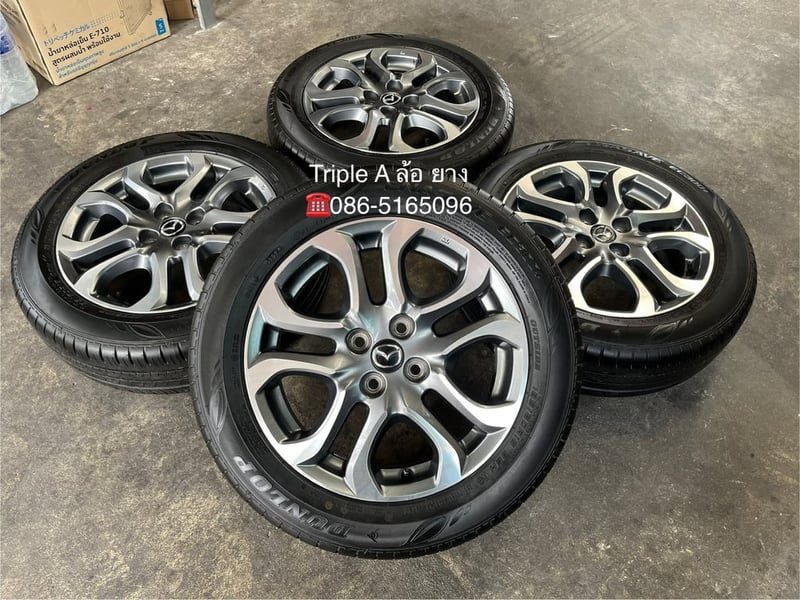 ล้อแม็ก Mazda 2 ตัวท็อป ขอบ 16 เทาหน้าเงา พร้อมยาง 185-60-16 Dunlop ปี 24