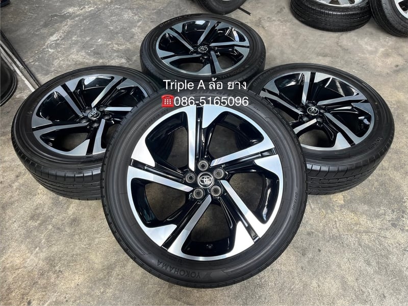 ล้อแม็ก 5รู100 Toyota Yaris Cross ขอบ 18 ดำหน้าเงา พร้อมยาง 215-55-18 Yokohama ปี 24