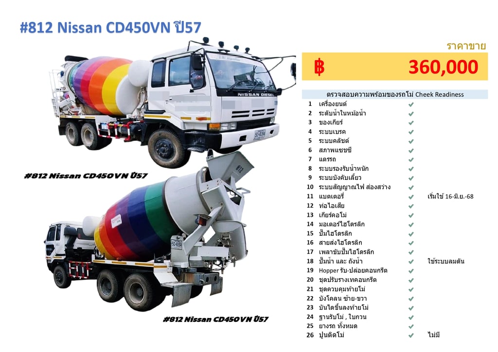 812 NISSAN CD450VN-05032 220แรงม้า รถบรรทุก รถโม่ผสมปูน ปี2013