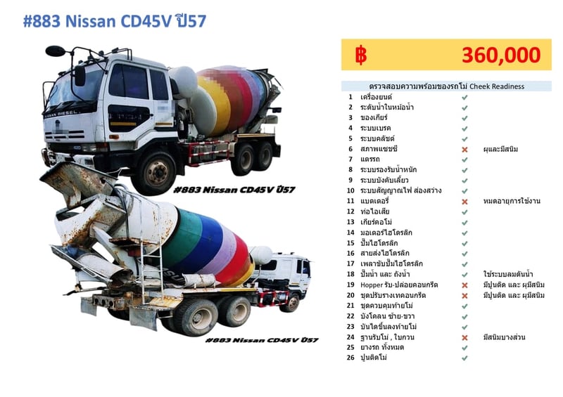 #883 NISSAN CD45V 275แรงม้า รถบรรทุก รถโม่ผสมปูน ปี1992