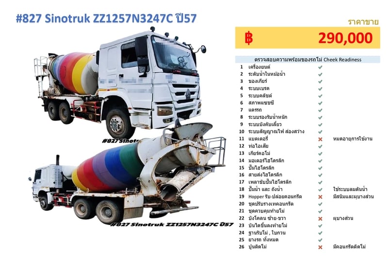 #827 SINOTRUK ZZ1257N3247C 340แรงม้า รถบรรทุก รถโม่ผสมปูน ปี2014