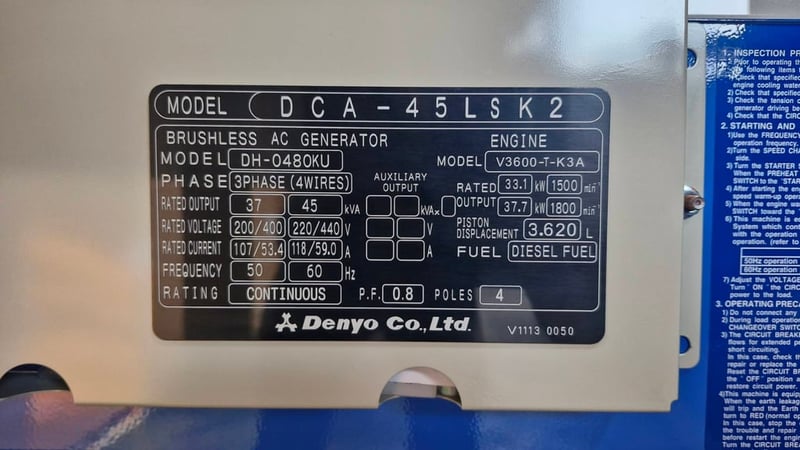 NEW DENYO DCA45LSK2 เครื่องปั่นไฟมือหนึ่ง NEW DENYO DCA45LSK2 เครื่องปั่นไฟมือหนึ่ง