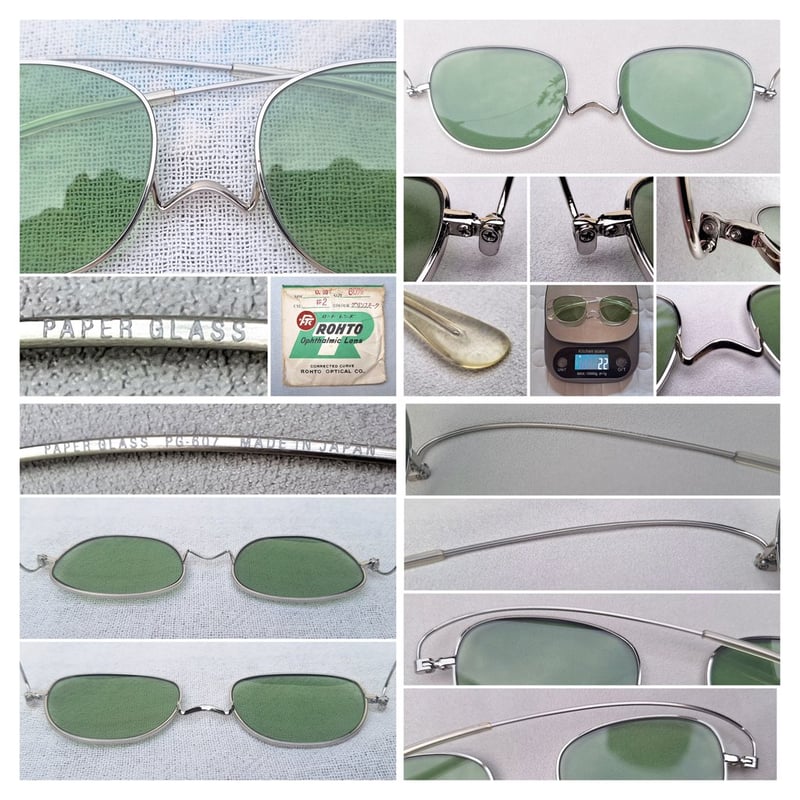 แว่นตาเจแปนิสแฮนด์คราฟท์ที่บางและเบาเหมือนกระดาษ เปเปอร์กลาส–PAPERGLASS ตัวแท้ สภาพเทพ เก่าเก็บทศวรรษ 2020 ผลงานออกแบบของ มาซาฮิโระ ซาวาดะ สร้างสรรค์โดยช่างฝีมือซาบาเอะ เลนส์กระจกคริสตัล ROHTO OPHTHALMIC สีเขียวธรรมชาติ ขนาดมาตรฐาน–Standard One Size 133mm สวมใส่ได้ทุกขนาดใบหน้า