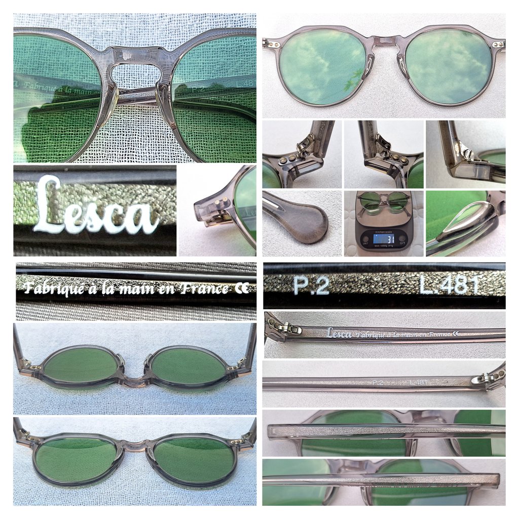 ที่สุดแห่งแว่นตาปาริเซียนแฮนด์คราฟท์ทศวรรษ 2000 เลสก้า–LESCA ตัวแท้ สภาพเทพ งามกริ๊บ ผลงานของ โจเอล เลสก้า บรมครูแว่นตาชาวฝรั่งเศส โมเดลคลาสสิค–มงกุฎ–หยดน้ำ–แพนโต้ เลนส์กระจกคริสตัลฝรั่งเศส สีเขียวธรรมชาติ น.น.31g ขนาดมาตรฐานโมเดลนี้ 132mm เหมาะสำหรับคนใบหน้าขนาดกลาง–เล็ก ไม่เหมาะสำหรับคนใบหน้าใหญ่