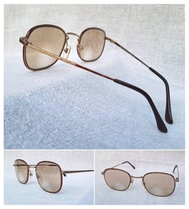 แว่นสายตาแฮนด์คราฟท์–ไบโฟคอลในตำนานศตวรรษที่ 20 จิออร์จิโอ วินเซนเต้–GIORGIO VINCENTE มือหนึ่ง ทศวรรษ 1990 กรอบไทเทเนียมบริสุทธิ์สีทอง โคตรเลนส์กระจกอังกฤษ 2 ชั้น BIVUE ของ ไวส์แมน–อัลก้า ค่าสายตายาว +275 มองไกล +50 ชัดแจ๋วถึงปลายฟ้า ใช้เป็นแว่นกันแดดได้ในตัว ขนาดมาตรฐาน–Standard One Size 138mm