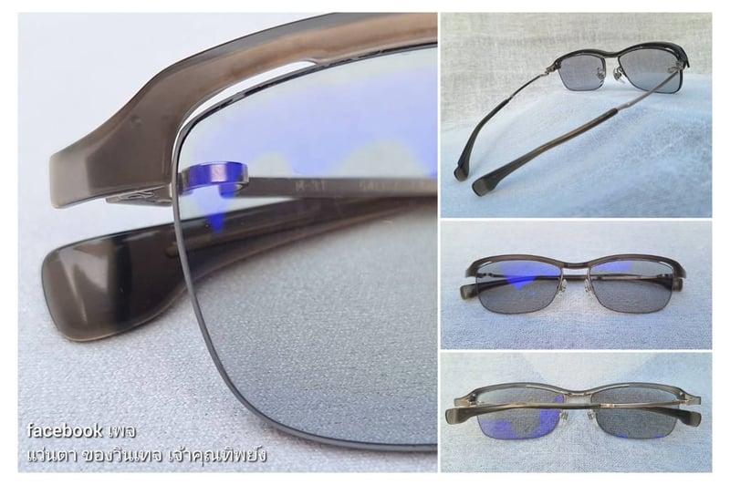แว่นตาแฮนด์คราฟท์ชั้นสูงของญี่ปุ่น โฟร์นายส์–999.9 รุ่น M–31 ตัวแท้ สภาพเทพ คอลเลคชันฤดูใบไม้ผลิ ค.ศ.2014 กรอบไทเทเนียมบริสุทธิ์+เซลูโลสโพรพิโอเนต–CP เลนส์ออโต้โพลีคาร์บอเนท ปรับสีอัตโนมัติ ป้องกัน UV100% บานพับ Gyaku–R ลิขสิทธิ์ของโฟร์นายส์ น.น.เบาพิเศษ 21g ขนาดมาตรฐาน–Standard One Size 147mm