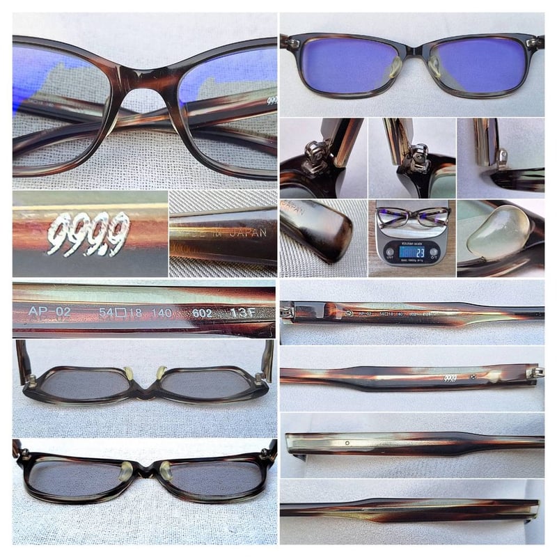 แว่นตาแฮนด์คราฟท์ชั้นสูงของญี่ปุ่น โฟร์นายส์–999.9 รุ่นAP–02 ตัวแท้ สภาพเทพ เก่าเก็บฤดูใบไม้ผลิ ค.ศ.2013 กรอบอะซีเทต–อนุพันธุ์เส้นใยฝ้าย–ลายกระ เลนส์ออโต้โพลีคาร์บอเนท ปรับสีอัตโนมัติ ป้องกันUV100% บานพับ Gyaku–R ลิขสิทธิ์ของโฟร์นายส์ น.น.23g ขนาดมาตรฐาน–Standard One Size140mm สวมใส่ได้ทุกขนาดใบหน้า