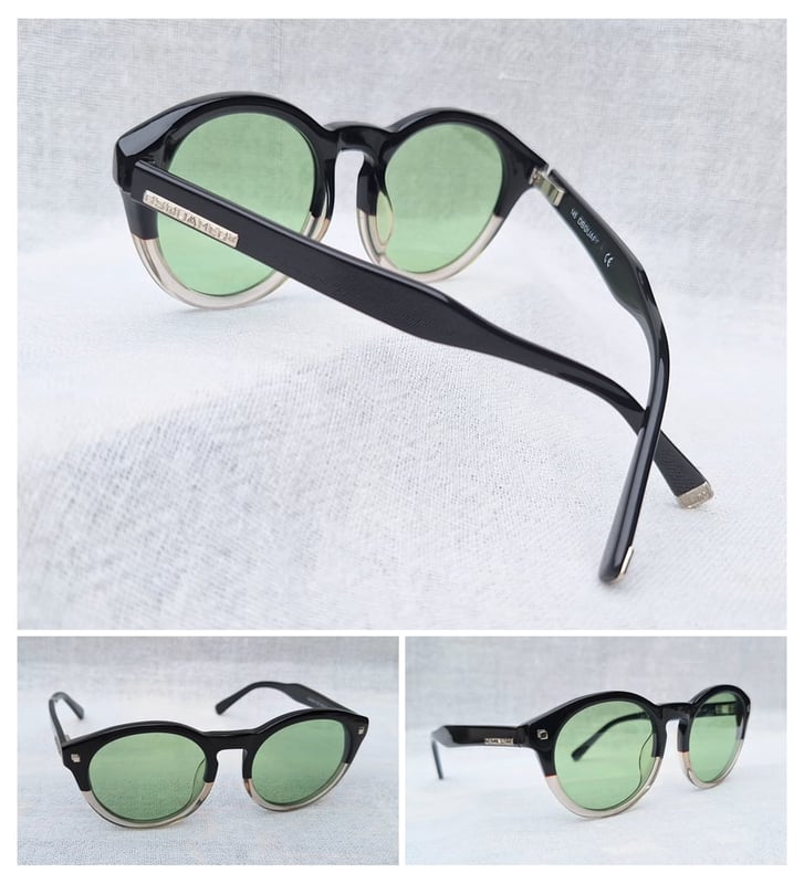 แว่นตาอิตาเลียนลักซ์ชัวรีแบรนด์ร่วมสมัยแถวหน้าของโลก ดีสแควร์²–DSQUARED² ตัวแท้ มือหนึ่ง สต็อกเก่าทศวรรษ 2010 ผลงานของยอดศิลปินนักออกแบบ ดีน และ แดน คาเท็น–DEAN & DAN CATEN เลนส์กระจกคริสตัลฝรั่งเศส สีเขียวธรรมชาติ ป้องกัน UV100% น.น.44g ขนาดมาตรฐาน–Standard One Size 137mm สวมใส่ได้ทุกขนาดใบหน้า