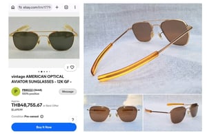 ราชันย์แห่งแว่นตาเสืออากาศยุคสงครามเวียดนาม เอโอ 12K GF–AO American Optical ตัวแท้ สภาพเทพ เก่าเก็บทศวรรษ 1960 กรอบทองคำแท้–หุ้ม 12K GF สัดส่วนทองคำบริสุทธิ์ 50% โคตรเลนส์กระจกคริสตัลพระเจ้าล้ำค่า CARL ZEISS JENA ที่ได้รับยกย่องว่าดีที่สุดตลอดกาลของชนชาติเยอรมัน ขนาดมาตรฐาน–Standard One Size 139mm ราชันย์แห่งแว่นตาเสืออากาศยุคสงครามเวียดนาม เอโอ 12K GF–AO American Optical ตัวแท้ สภาพเทพ เก่าเก็บทศวรรษ 1960 กรอบทองคำแท้–หุ้ม 12K GF สัดส่วนทองคำบริสุทธิ์ 50% โคตรเลนส์กระจกคริสตัลพระเจ้าล้ำค่า CARL ZEISS JENA ที่ได้รับยกย่องว่าดีที่สุดตลอดกาลของชนชาติเยอรมัน ขนาดมาตรฐาน–Standard One Size 139mm