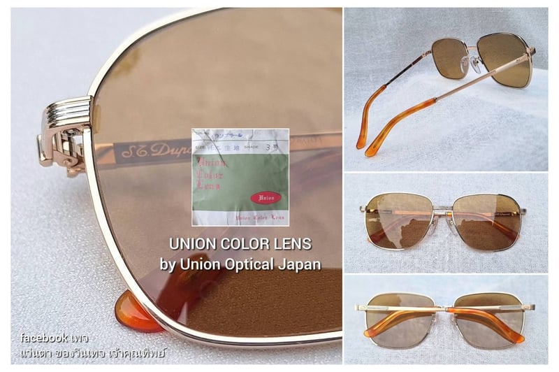 แว่นตาปารีเซียนลักซ์ชัวรีแบรนด์เก่าแก่ 154 ปี เอส.ที.ดูปองท์–S.T.DUPONT ตัวแท้ สภาพเทพ เก่าเก็บปลายทศวรรษ 1980 กรอบทองคำแท้–หุ้ม12KGF สัดส่วนทองคำบริสุทธิ์ 50% เลนส์กระจกคริสตัลญี่ปุ่นคุณภาพสูง UNION COLOR LENS by Union Optical Co., Ltd สีน้ำตาลตอร์ติญ่า ป้องกัน UV100% น.น.36g ขนาดมาตรฐาน 144mm