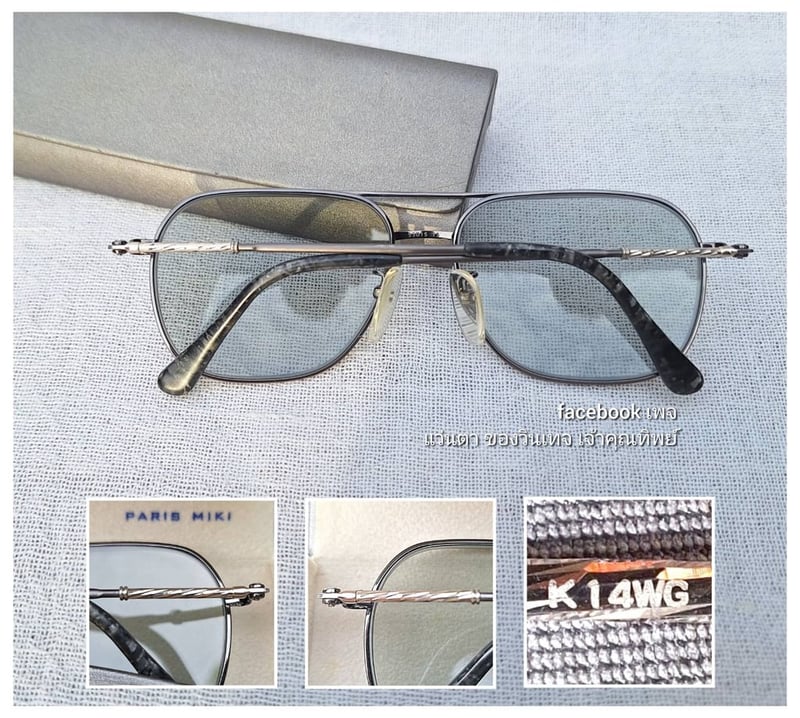 แว่นตาไทเทเนียมบริสุทธิ์เกรดพรีเมียมประดับแท่งทองขาวเนื้อตัน–Solid White Gold K14 เนื้อทองคำบริสุทธิ์ล้ำค่า 58.5% ปารีส มิกิ–PARIS MIKI ตัวแท้ สภาพเทพ เก่าเก็บทศวรรษ 1980 เลนส์กระจกคริสตัลญี่ปุ่น ทิลโก้–TILCO by T.T. Lens Co., Ltd น.น.31g ขนาดมาตรฐาน–Standard One size 138mm สวมใส่ได้ทุกขนาดใบหน้า