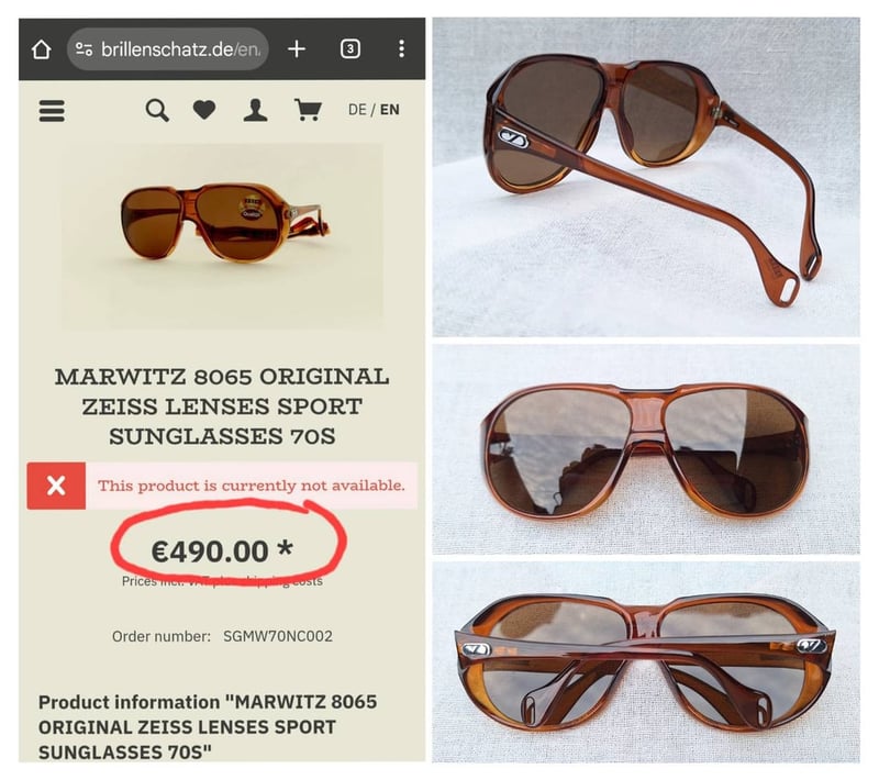 โคตรแว่นตาเยอรมันตะวันตก มาร์วิทซ์–ไซส์ MARWITZ–ZEISS ซีรีส์ตัวท็อป 8065 มือหนึ่ง สต็อกเก่าทศวรรษ 1970 อลังการงานสร้างสุดยอดวัสดุอ็อพทิล–Optyl สีอำพันโปร่งแสง โคตรเลนส์กระจกพระเจ้า CARL ZEISS JENA ที่ได้รับยกย่องว่าดีที่สุดตลอดกาลของชนชาติเยอรมัน ขนาดมาตรฐาน–ใหญ่ 148mm อืม.. เต็มหน้าเต็มตาดีจริง ๆ