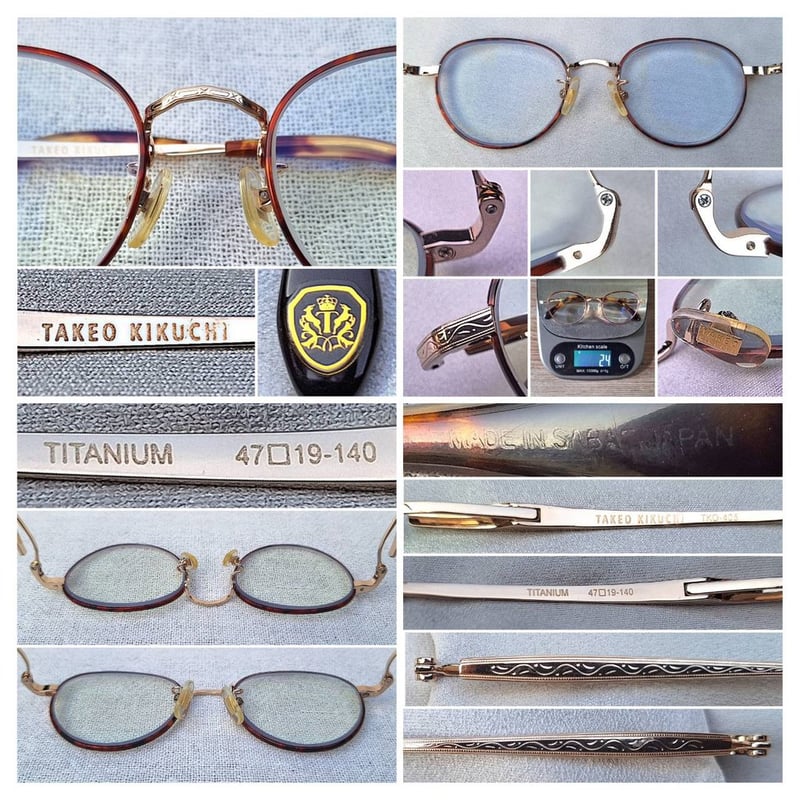 แว่นสายตาไทเทเนียมบริสุทธิ์จากเมืองซาบาเอะ ทาเคโอะ คิคูจิ–TAKEO KIKUCHI ตัวแท้ สภาพเทพเก่าเก็บทศวรรษ2000 โมเดลอาร์ติสท์–หยดน้ำเล็ก–แพนโต้–จอห์น เลนนอน เลนส์บลูโพรเทคมัลติโค้ท ค่าสายตา+275 ป้องกันแสงสีฟ้าที่อันตรายจากคอมพิวเตอร์ทุกชนิด น.น.24g ขนาดมาตรฐาน–Standard One Size138mm สวมใส่ได้ทุกขนาดใบหน้า
