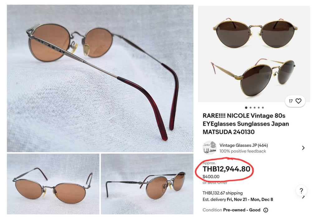 แว่นตาหัตถศิลป์จากแรงบันดาลใจของมหาวิหารโกธิค นิโคล โดย มัตสึดะ–NICOLE by MATSUDA 1 ในผู้ผลิตแว่นตาที่ดีที่สุดของญี่ปุ่น ตัวแท้ สภาพเทพ เก่าเก็บทศวรรษ1980 โคตรเลนส์กระจกพระเจ้า คาร์ล ไซส์ เยนา ที่ได้รับยกย่องว่าดีที่สุดตลอดกาลของชนชาติเยอรมัน ขนาดมาตรฐาน–Standard One Size128mm สวมใส่ได้ทุกขนาดใบหน้า