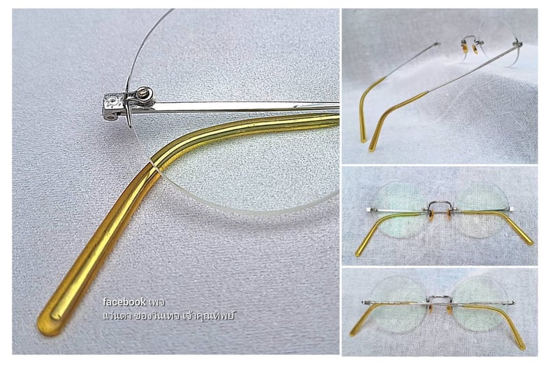 แว่นตาแฮนด์คราฟท์–หยดน้ำกลม–ไร้กรอบยุคโชวะ ราคานักศึกษา ป.โท เจแปนิสริมเลส–JAPANESE RIMLESS GLASSES 1950s เฟรมวัสดุคลาสสิก SPM Sun Platinum Metal–โลหะแพลทินัมแสงตะวัน เลนส์บลูโพรเทค มัลติโค้ท ค่าสายตา +200 ป้องกันแสงสีฟ้าที่อันตรายจากคอมพิวเตอร์ทุกชนิด ขนาดมาตรฐานโมเดลนี้120mm สวมใส่ได้ทุกขนาดใบหน้า