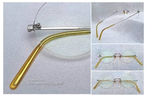 แว่นตาแฮนด์คราฟท์–หยดน้ำกลม–ไร้กรอบยุคโชวะ ราคานักศึกษา ป.โท เจแปนิสริมเลส–JAPANESE RIMLESS GLASSES 1950s เฟรมวัสดุคลาสสิก SPM Sun Platinum Metal–โลหะแพลทินัมแสงตะวัน เลนส์บลูโพรเทค มัลติโค้ท ค่าสายตา +200 ป้องกันแสงสีฟ้าที่อันตรายจากคอมพิวเตอร์ทุกชนิด ขนาดมาตรฐานโมเดลนี้120mm สวมใส่ได้ทุกขนาดใบหน้า