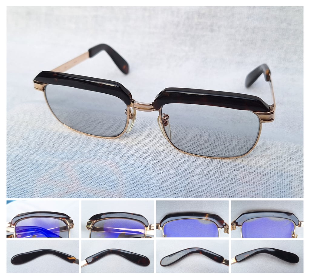 ราชันย์แห่งแว่นตาโบรว์ไลน์–นายกสโมสร กระดองเต่าแท้–GENUINE TORTOISE SHELL GLASSES วัสดุธรรมชาติล้ำค่าจากท้องทะเล ตัวแท้ สภาพเทพ เก่าเก็บทศวรรษ 1970 กรอบทองคำแท้–หุ้ม 12KGF สัดส่วนทองคำบริสุทธิ์ 50% เลนส์ออโต้โพลีคาร์บอเนท ปรับสีอัตโนมัติ ป้องกัน UV100% ขนาดมาตรฐานโมเดลนี้ 136mm ไม่เล็ก สวมใส่สบายๆ