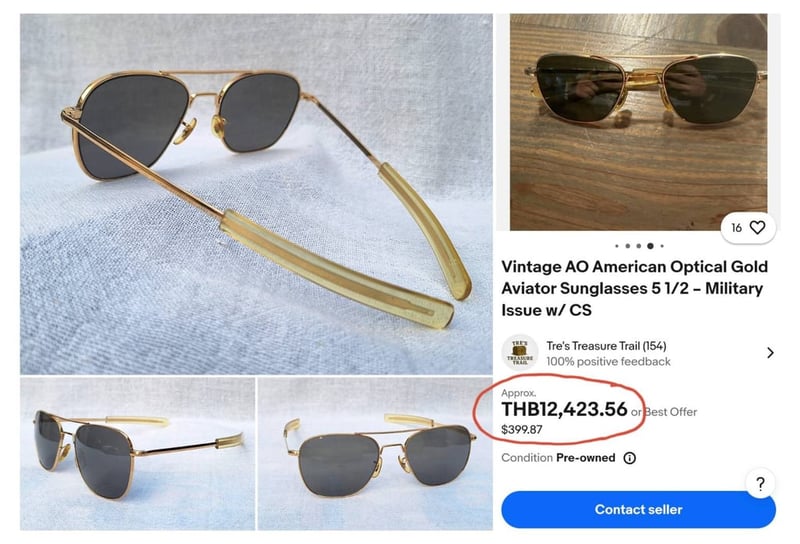 1 ใน 4 โคตรแว่นตาอเมริกันเสืออากาศทศวรรษ 1980 ราคานักศึกษา ป.โท เอโอ อเมริกัน ออปติคัล–AO AMERICAN OPTICAL ตัวแท้ สภาพงดงาม  วินเทจใช้งานถนอม มุมแว่นข้างขวาด้านล่างมีรอยเชื่อมซ่อมเล็กจิ๋ว 1 ตำแหน่ง นอกนั้นทุกส่วนงามกริ๊บ โคตรเลนส์กระจกคริสตัลกันแดด ORIGINAL AO ศักยภาพสูงสุด ขนาดมาตรฐาน–ใหญ่ 148mm