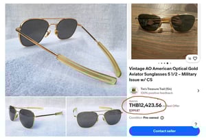 1 ใน 4 โคตรแว่นตาอเมริกันเสืออากาศทศวรรษ 1980 ราคานักศึกษา ป.โท เอโอ อเมริกัน ออปติคัล–AO AMERICAN OPTICAL ตัวแท้ สภาพงดงาม  วินเทจใช้งานถนอม มุมแว่นข้างขวาด้านล่างมีรอยเชื่อมซ่อมเล็กจิ๋ว 1 ตำแหน่ง นอกนั้นทุกส่วนงามกริ๊บ โคตรเลนส์กระจกคริสตัลกันแดด ORIGINAL AO ศักยภาพสูงสุด ขนาดมาตรฐาน–ใหญ่ 148mm