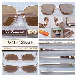 แว่นตาปารีเซียนลักซ์ชัวรีแบรนด์เก่าแก่ 154 ปี เอส.ที.ดูปองท์–S.T.DUPONT ตัวแท้ สภาพเทพ เก่าเก็บปลายทศวรรษ 1980 กรอบทองคำแท้–หุ้ม12KGF สัดส่วนทองคำบริสุทธิ์ 50% เลนส์กระจกคริสตัลญี่ปุ่นคุณภาพสูง UNION COLOR LENS by Union Optical Co., Ltd สีน้ำตาลตอร์ติญ่า ป้องกัน UV100% น.น.36g ขนาดมาตรฐาน 144mm