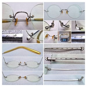 แว่นตาแฮนด์คราฟท์–หยดน้ำกลม–ไร้กรอบยุคโชวะ ราคานักศึกษา ป.โท เจแปนิสริมเลส–JAPANESE RIMLESS GLASSES 1950s เฟรมวัสดุคลาสสิก SPM Sun Platinum Metal–โลหะแพลทินัมแสงตะวัน เลนส์บลูโพรเทค มัลติโค้ท ค่าสายตา +200 ป้องกันแสงสีฟ้าที่อันตรายจากคอมพิวเตอร์ทุกชนิด ขนาดมาตรฐานโมเดลนี้120mm สวมใส่ได้ทุกขนาดใบหน้า