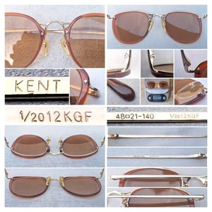 แว่นตาทองคำแท้–หุ้ม 12K GF สัดส่วนทองคำบริสุทธิ์ 50% เคนท์–KENT ตัวแท้ สภาพเทพ เก่าเก็บทศวรรษ 1980 อลังการงานสร้างโดยช่างฝีมือยุคโชวะ โคตรเลนส์กระจกคริสตัลพระเจ้า CARL ZEISS JENA ที่ได้รับยกย่องว่าดีที่สุดตลอดกาลของชนชาติเยอรมัน มองเห็นดวงตา น.น.27g ขนาดมาตรฐานโมเดลนี้ 131mm ไม่เล็ก สวมใส่สบายๆ