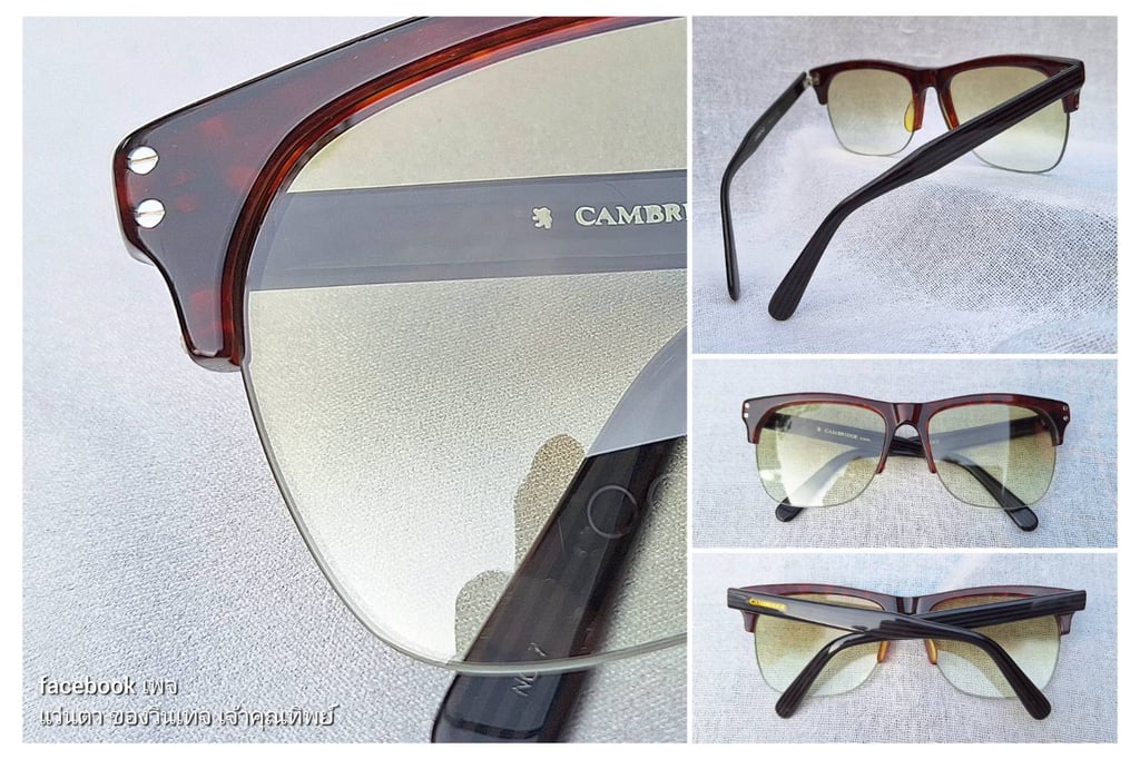 แว่นตาปัญญาชนอังกฤษในตำนานศตวรรษที่ 20 เคมบริดจ์–CAMBRIDGE INIV ตัวแท้ สภาพเทพ เก่าเก็บทศวรรษ 1980 กรอบอะซีเทตเกรดพรีเมียม–ลายกระ โมเดลคลาสสิก–เวย์ฟาเรอร์–ผู้สัญจรบนหนทางไกล เลนส์โพลีคาร์บอเนตกันแดด สีเขียวมะกอก–สว่าง–ไล่ระดับ มองเห็นดวงตาผู้สวมใส่ ป้องกัน UV100% น.น.32g ขนาดมาตรฐานโมเดลนี้ 143mm