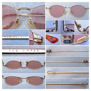 แว่นตาอิตาเลียนอาร์ติสท์–หยดน้ำแพนโต้–จอห์น เลนนอน ในตำนานศตวรรษที่ 20 คาเปลลินี–CAPPELLINI ตัวแท้ สภาพเทพ เก่าเก็บทศวรรษ 1990 กรอบโลหะสีทองเดินลาย เลนส์กระจกคริสตัลฝรั่งเศส หายาก สีกลีบบัว มองเห็นดวงตาผู้สวมใส่ ป้องกัน UV100% น.น.25g ขนาดมาตรฐานโมเดลนี้–Standard One Size137mm สวมใส่ได้ทุกขนาดใบหน้า