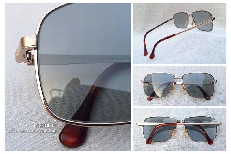 แว่นตาอิตาเลียนทองคำแท้–หุ้ม 12K GF สัดส่วนทองคำบริสุทธิ์ 50% คาซาเด-CASADEI ตัวแท้ ล้ำค่า–หายาก สภาพเทพ เก่าเก็บปลายทศวรรษ 1980 โมเดลคลาสสิก–สี่เหลี่ยม–คานสองชั้น–Double Bridge เลนส์กระจกคริสตัลกันแดด–สีเทาท้องฟ้า–สว่าง มองเห็นดวงตาผู้สวมใส่ ป้องกันรังสี UV100% น.น.37g ขนาดมาตรฐาน 140mm