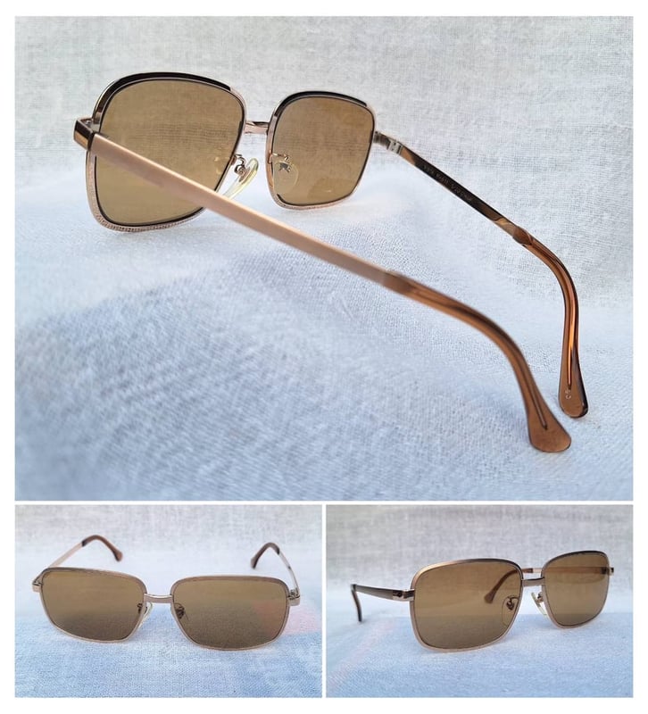แว่นตาทองคำแท้–หุ้ม 12 KGF สัดส่วนทองคำบริสุทธิ์ 50% แห่งยุคโชวะ วิสต้า–VISTA ตัวแท้ มือหนึ่ง สต็อกเก่าทศวรรษ 1970 โมเดลอมตะ–สี่เหลี่ยม–คลาสสิก โคตรเลนส์กระจกอิตาเลียนวินเทจ ซาฟิโร–SAFILO หายาก สีน้ำตาล–ตอร์ติญ่า มองเห็นดวงตาผู้สวมใส่ ป้องกันรังสี UV 100% น.น.44g ขนาดมาตรฐาน–ใหญ่ 144mm