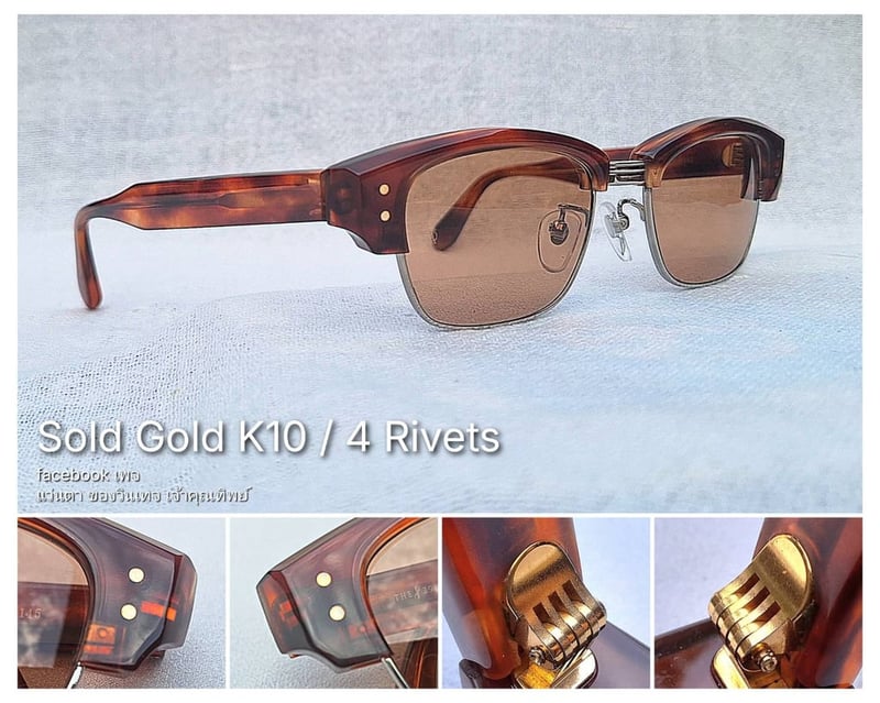 โคตรแว่นตาเซลลูลอยด์ประดับหมุดทองคำแท้เนื้อตัน 4 ตำแหน่ง–Solid Gold K10 คินจิโระ–KINJIRO รุ่นหายาก MK 015 ตัวแท้ สภาพเทพ เก่าเก็บทศวรรษ 1990 อลังการงานสร้างโดยปรมาจารย์ คาโดยะ จินจิโระ โคตรเลนส์กระจกพระเจ้า คาร์ล ไซส์ เยนา ที่ได้รับยกย่องว่าดีที่สุดตลอดกาลของชนชาติเยอรมัน ขนาดมาตรฐานโมเดลนี้ 147mm