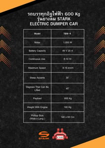 รถบรรทุกไฟฟ้า 600 KG STARK ELECTRIC DUMPER CAR รุ่น TBW-4 รถบรรทุกไฟฟ้า 600 KG STARK ELECTRIC DUMPER CAR รุ่น TBW-4