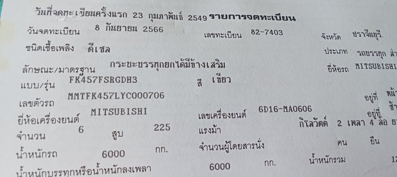 ราคา489000บ.ขายรถบรรทุก 6 ล้อดั้มมิตซูFK457Fเครื่อง6D16-MA-225แรงม้าโอินเตอร์รถปี 49 เบรคจิ๊ฟฟี่พวงมาลัยพาวเวอร์แอร์พร้อมเอกสารทะเบียนพร้อมสนใจ 091-146-4263 คุณเยี่ยม ราคา489000บ.ขายรถบรรทุก 6 ล้อดั้มมิตซูFK457Fเครื่อง6D16-MA-225แรงม้าโอินเตอร์รถปี 49 เบรคจิ๊ฟฟี่พวงมาลัยพาวเวอร์แอร์พร้อมเอกสารทะเบียนพร้อมสนใจ 091-146-4263 คุณเยี่ยม