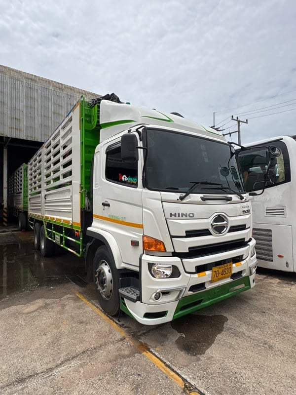 HINO VICTOR500 FL8JT1A-SGT 10 ล้อ, กระบะเหล็กคอกสูงแป๊บกล่อง  - หางพ่วง 2 เพลา, กระบะเหล็กคอกสูง