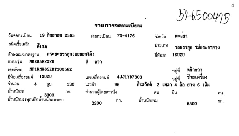 ISUZU NMR130 NMR85EXXXU ISUZU 130แรงม้า รถบรรทุก 6ล้อ ดั้มพ์ ปี2022 เลขไมล์น้อยกว่า 500,000 กม. (ทะเบียน 70-4176)