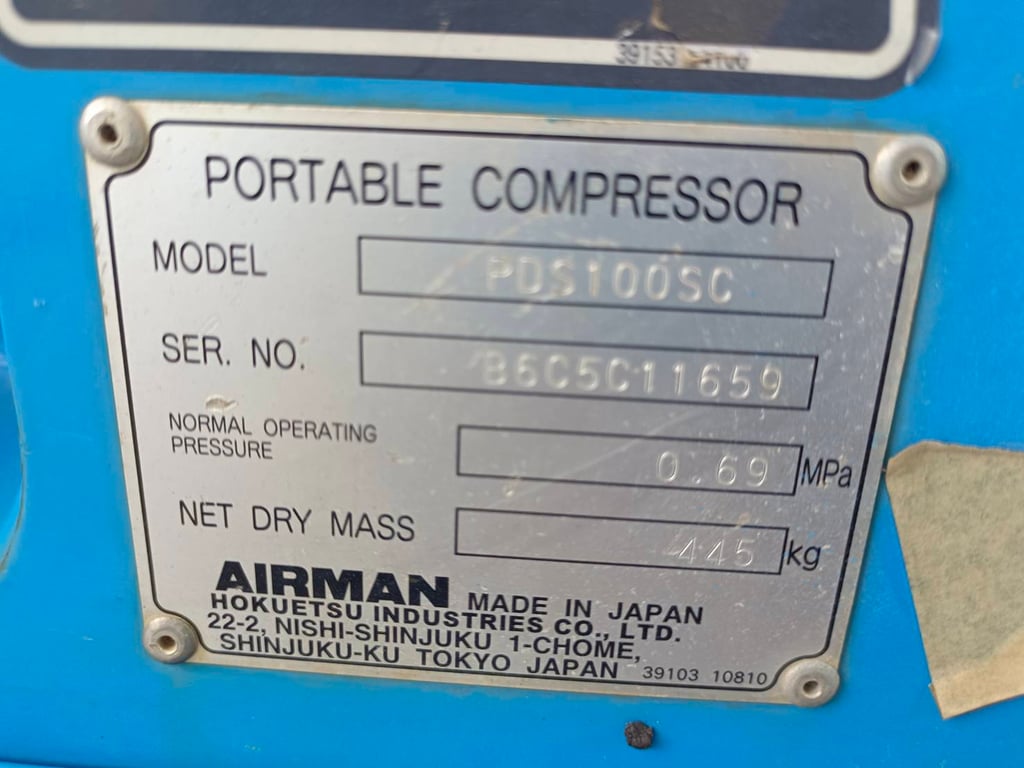 ปั๊มลม AIRMAN PDS100SC ชั่วโมง:1,181 นำเข้ายี่ปุ่น ไม่เคยใช้งานในไทย