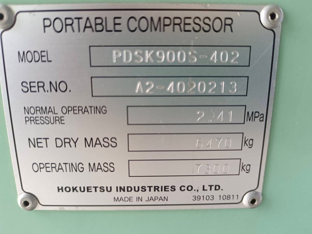 ปั๊มลมแรงดันสูง 24.1บาร์ AIRMAN PDSK900S ปี:2017 ชั่วโมง:5,399 นำเข้่ายี่ปุ่น ไม่เคยใช้งานในไทย