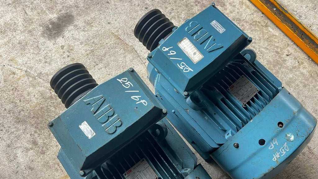 มอเตอร์ไฟฟ้ากำลัง ABB MOTOR ขนาด 25 HP รอบช้า 6 Pole 975 RPM 380V เข้ามา 2 ตัว มอเตอร์ไฟฟ้ากำลัง ABB MOTOR ขนาด 25 HP รอบช้า 6 Pole 975 RPM 380V เข้ามา 2 ตัว